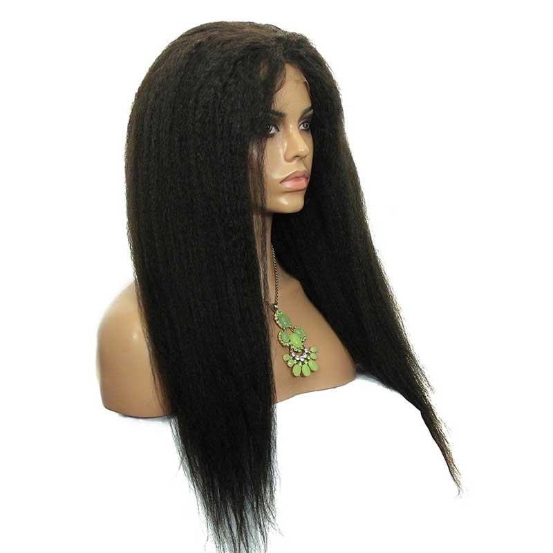 Brazilian Human Hair Lace Front Wigs Kinky Straight Human Hair Natural Black Bleached Knots Pre-Plucked With Natural Hairline