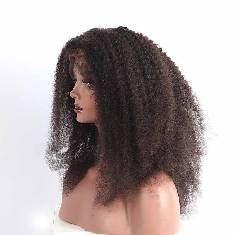 Full Lace Human Hair Wigs Afro Kinky Curly 180% Density Natural Color Natural Hair Line Wig Bleached Knots Natural Baby Hair