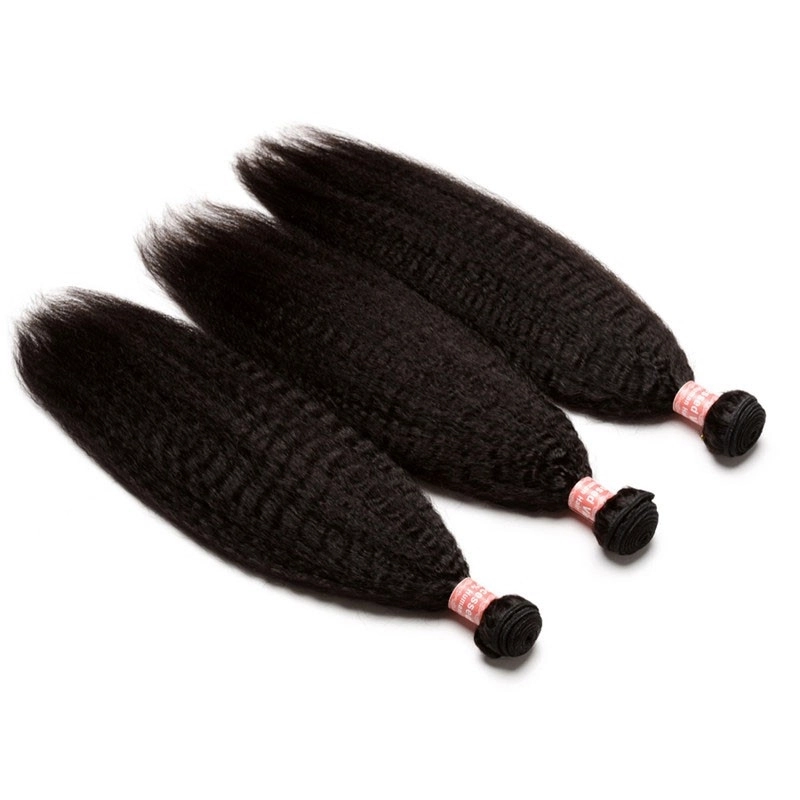 Natural Color Kinky Straight Brazilian Human Hair Extensions Weave 3 Bundles