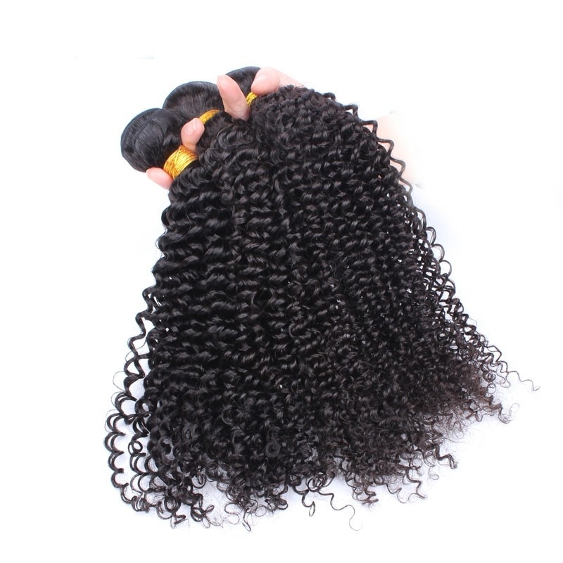 Natural Color Kinky Curly Hair Weaves Brazilian Human Hair Weaves 3 Bundles