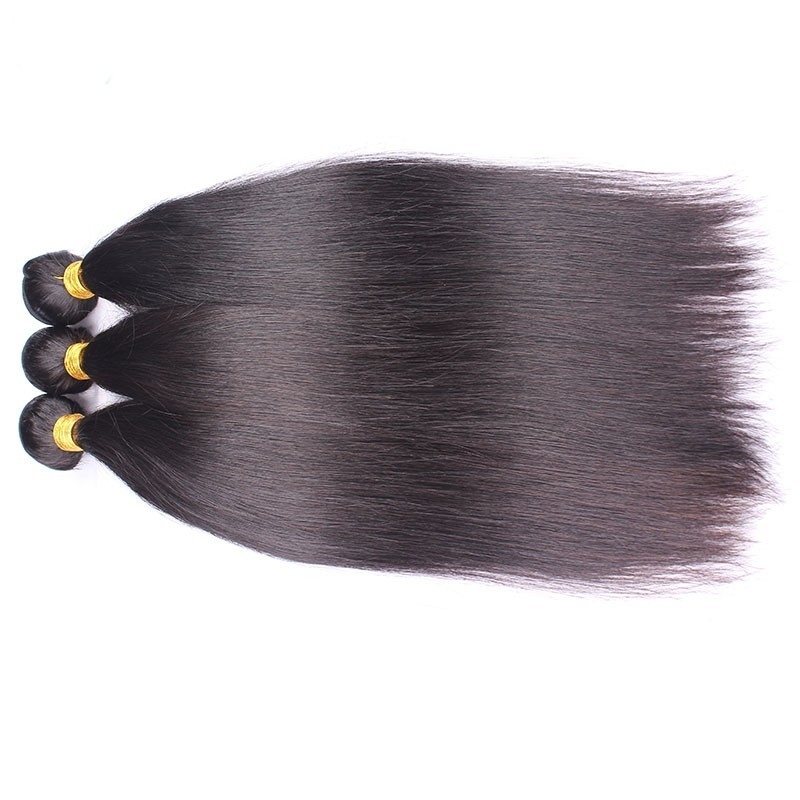 Natural Color Silk Straight Brazilian Human Hair Extensions Weave 3 Bundles