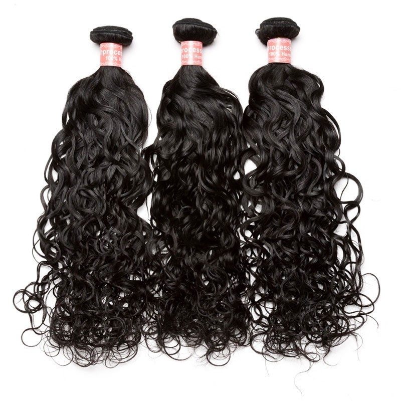 Natural Color Water Wet Wave Brazilian Human Hair Weave 3pcs Bundles