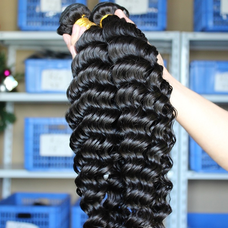 Malaysian Human Hair Extensions Deep Wave Hair Wave 4 Bundles Natural Color