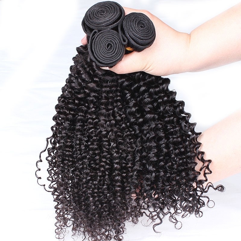 Natural Color Kinky Curly Hair Weaves Brazilian Human Hair Weaves 3 Bundles