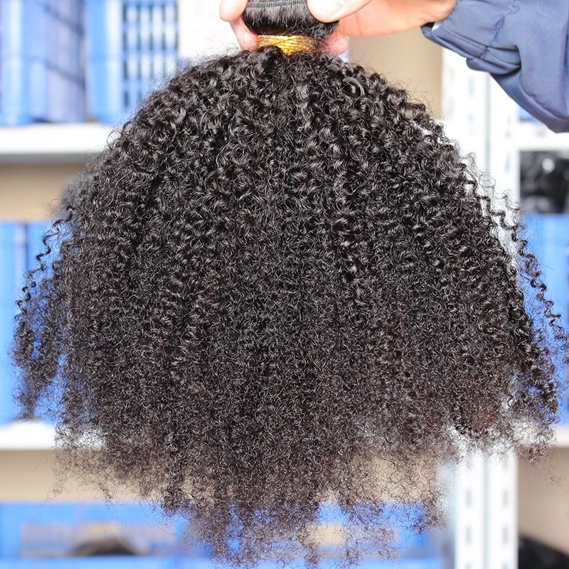Affordable 4 Bundles Malaysian Human Hair Weaves Afro Kinky Curly Natural Color