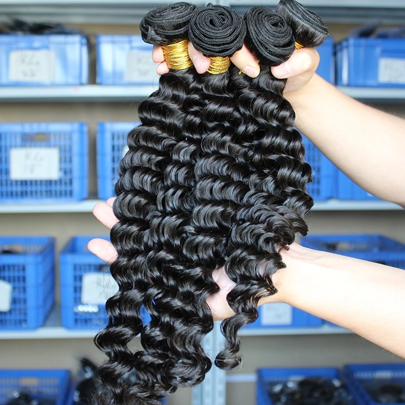 Malaysian Human Hair Extensions Deep Wave Hair Wave 4 Bundles Natural Color