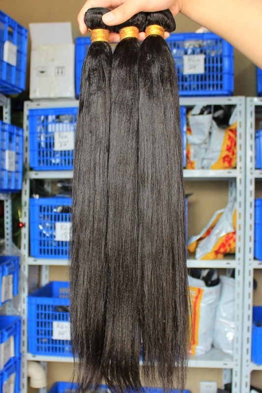 Peruvian Human Hair Yaki Straight Hair Weave Natural Color 3 Bundle Hair Deals