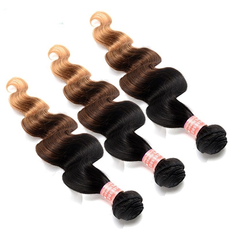 Affordable Body Wave 1B/4/27 Ombre Color Brazilian Human Hair Weave 4 Bundles