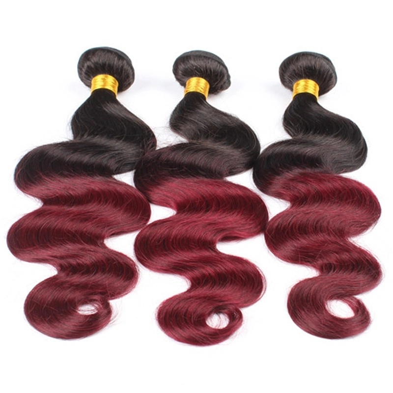 1B/Burgundy Color Body Wave Unprocessed Brazilian Human Hair Weave 3 Bundles