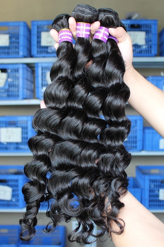 Malaysian Human Hair Extensions Loose Wave Hair 4 Bundles Natural Color