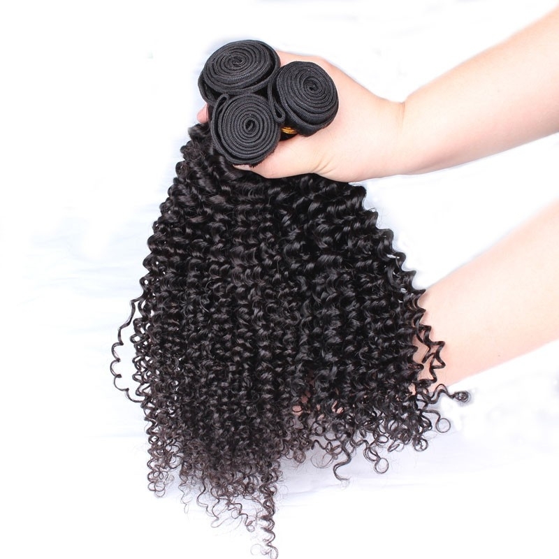 Natural Color Kinky Curly Hair Weaves Brazilian Human Hair Weaves 3 Bundles