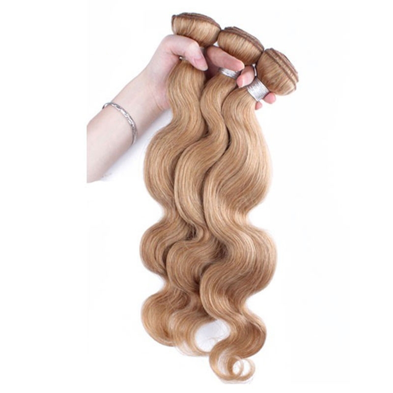 Best Website To Buy Bundle Hair Color #27 Honey Brown Body Wave Brazilian Remy Hair Weave 3pcs Buddles