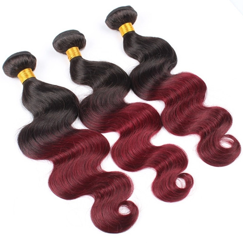 1B/Burgundy Color Body Wave Unprocessed Brazilian Human Hair Weave 3 Bundles