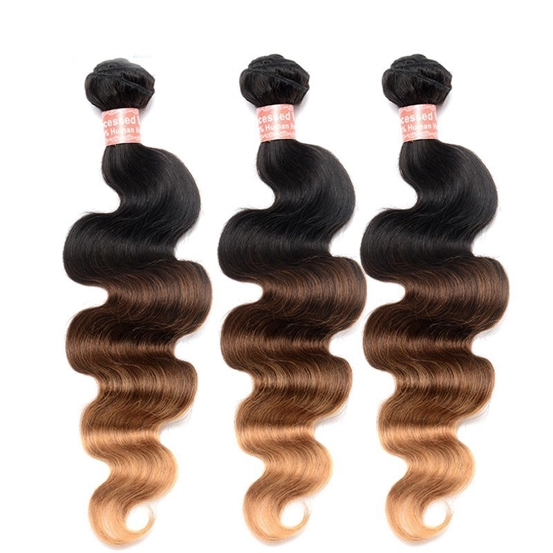 Affordable Body Wave 1B/4/27 Ombre Color Brazilian Human Hair Weave 4 Bundles