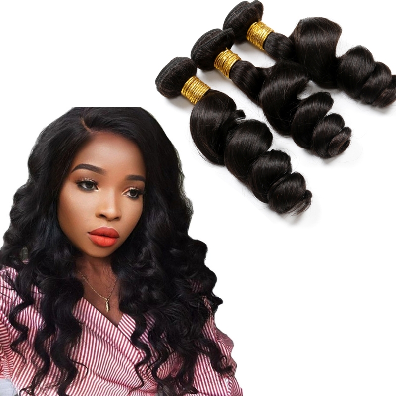 8A Remy Hair Bouncy Curl Unprocessed Hair 3 Bundles Loose Wave Peruvian Remy Hair Weave 3 Pc Lot