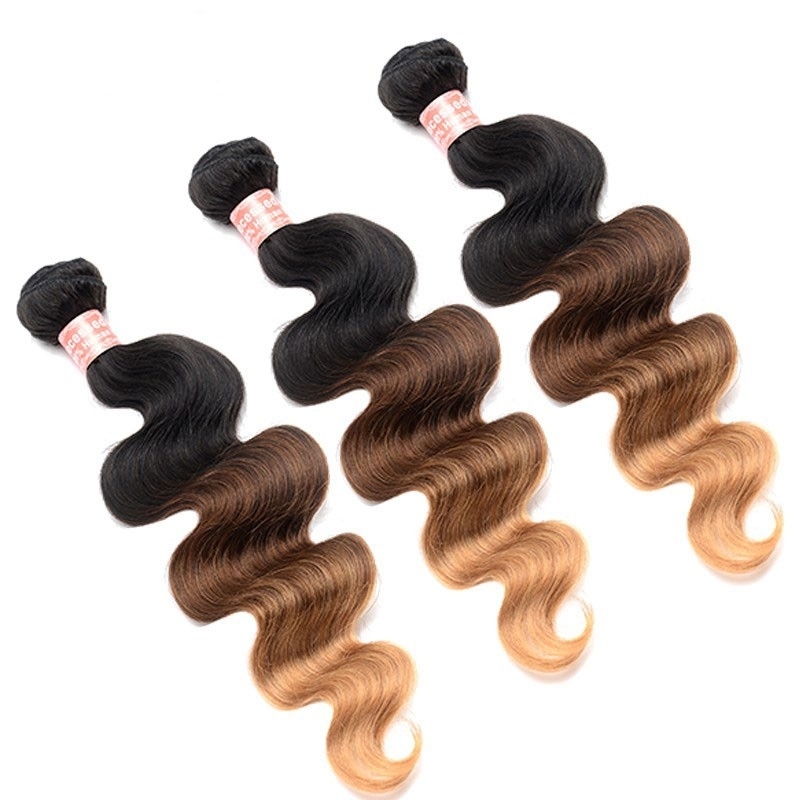 Affordable Body Wave 1B/4/27 Ombre Color Brazilian Human Hair Weave 4 Bundles