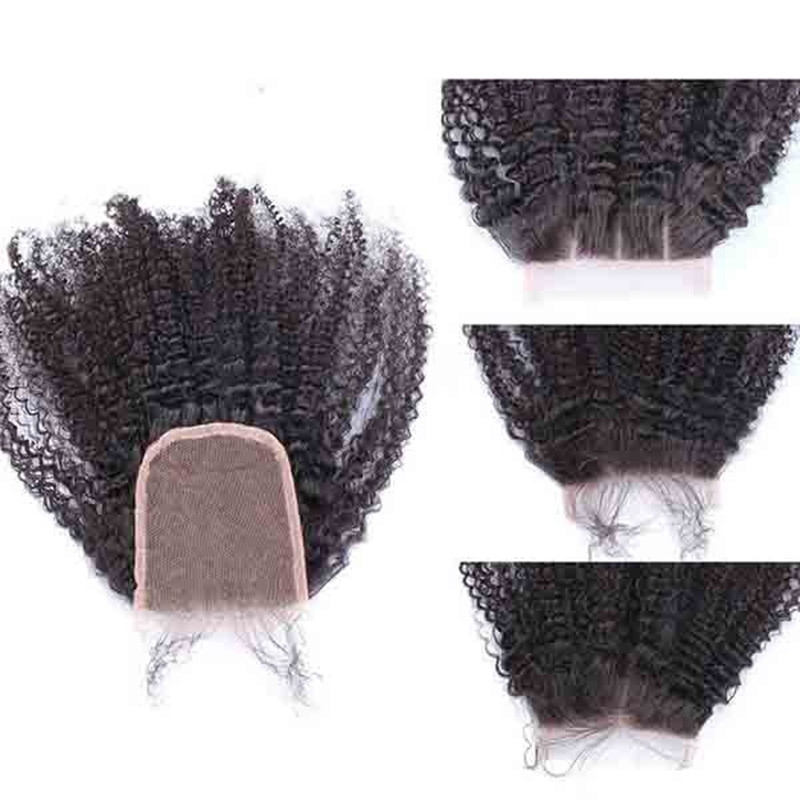 Mongolian Remy Hair Afro Kinky Curly Free Part Lace Closure 4x4 inchs Natural Color