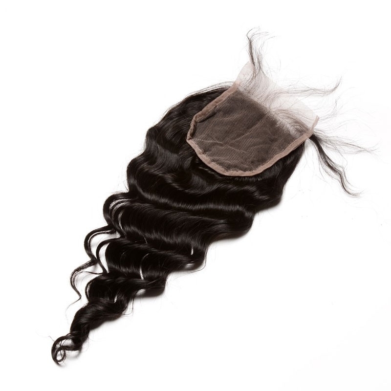 Mongolian Remy Hair Loose Wave Free Part Lace Closure Piece With Baby Hair 4x4 inchs Natural Color