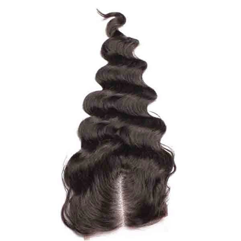 Loose Wave European Remy Hair Middle Part Lace Closure 4x4inches Natural Color