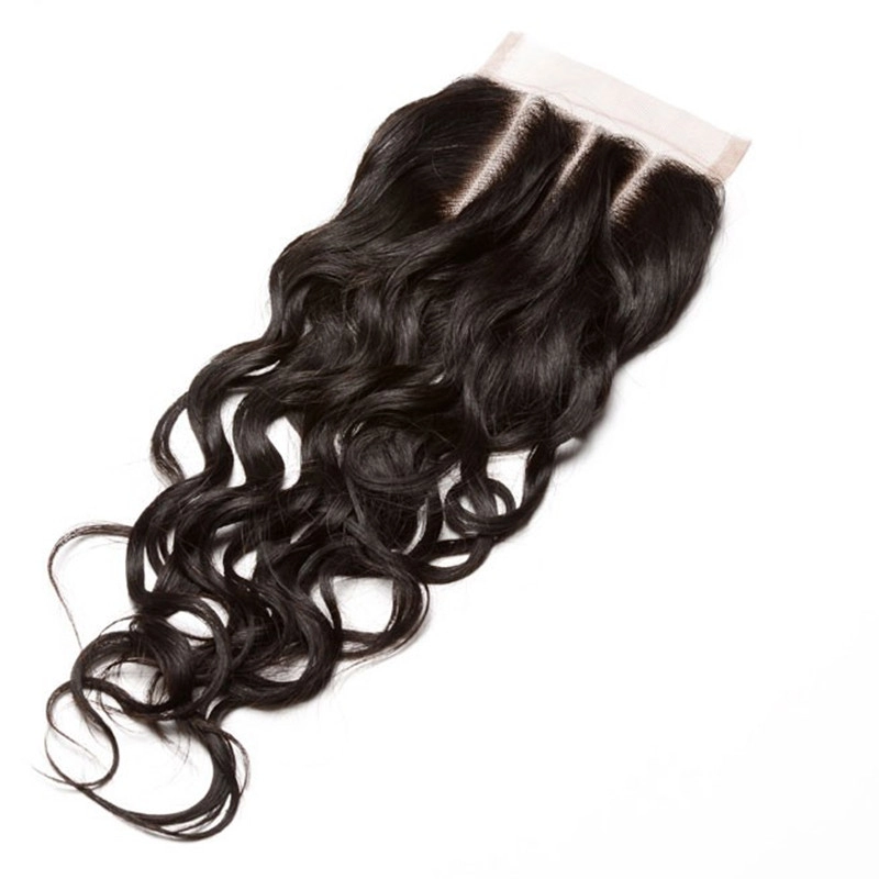 Peeruvian Remy Hair Water Wet Wave Free Part Lace Closure 4x4 inchs Natual Color