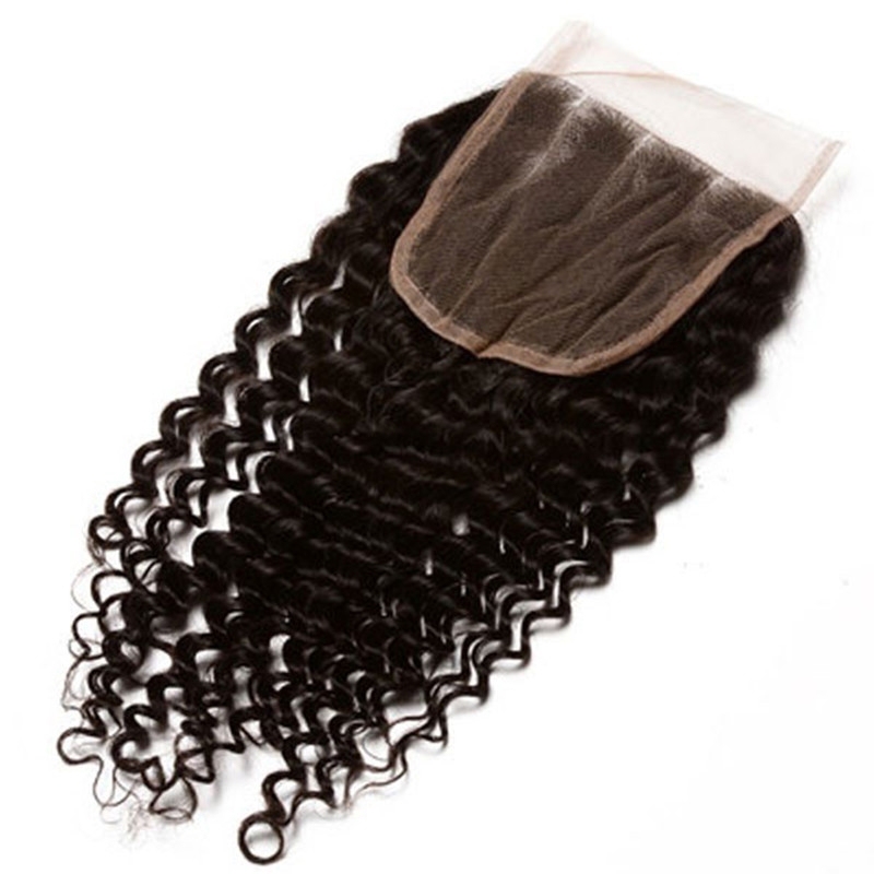 Best Hair Closures Malaysian Remy Hair Kinky Curly Three Part Lace Closure 4x4inches Natural Color