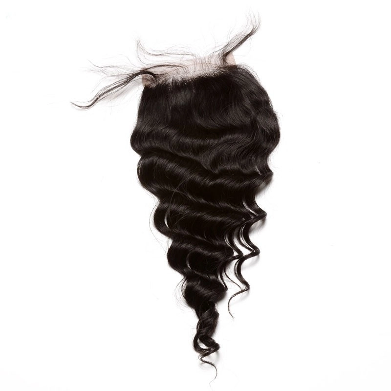 Mongolian Remy Hair Loose Wave Free Part Lace Closure Piece With Baby Hair 4x4 inchs Natural Color