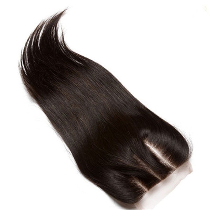 The Best Closures For Weave Malaysian Remy Hair Silk Straight Three Part Lace Closure 4x4inches Natural Color