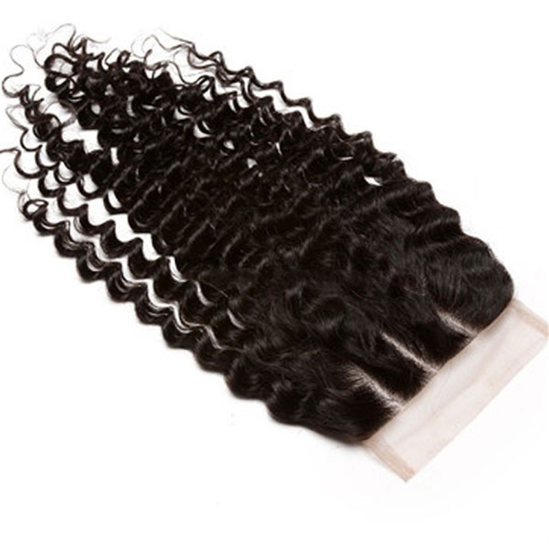 Best Hair Closures Malaysian Remy Hair Kinky Curly Three Part Lace Closure 4x4inches Natural Color