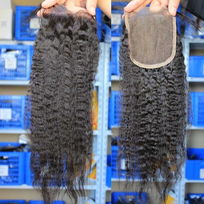Best Lace Closures To Buy Natural Color Kinky Straight European Remy Hair Free Part Lace Closure 4x4 inchs