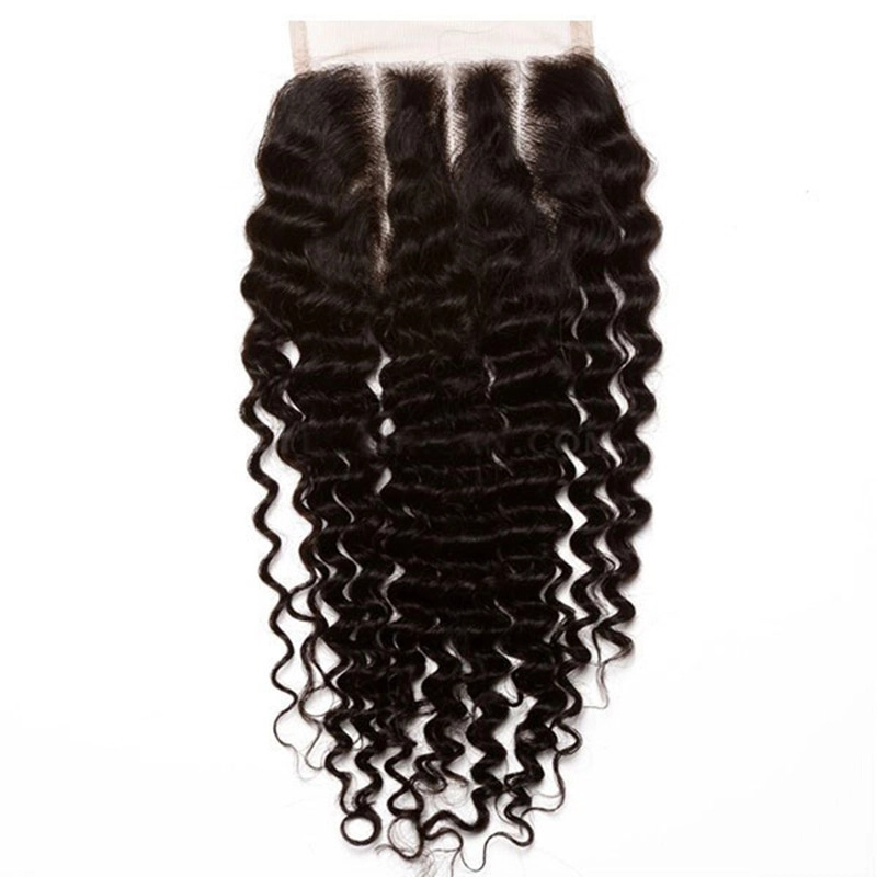 3 Way Closure Piece Mongolian Remy Hair Kinky Curly 3 Part Lace Closure Piece 4x4 inchs Natural Color