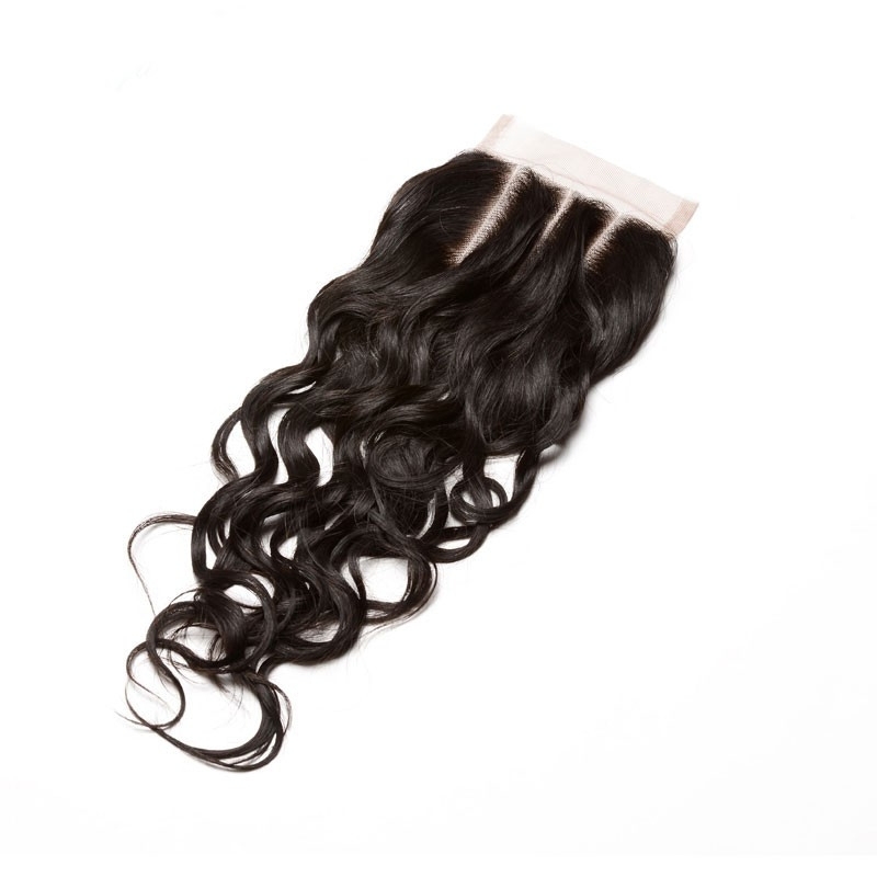 Brazalian Remy Hair Closure Piece Water Wet Wave Free Part Lace Closure 4x4 inchs Natiral Color