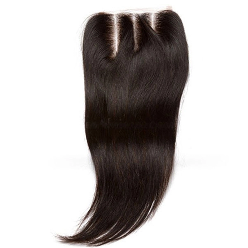 3 Part Lace Closure Sew In Brazalian Remy Hair Siky Straight Three Part 4x4 inchs Natural Color
