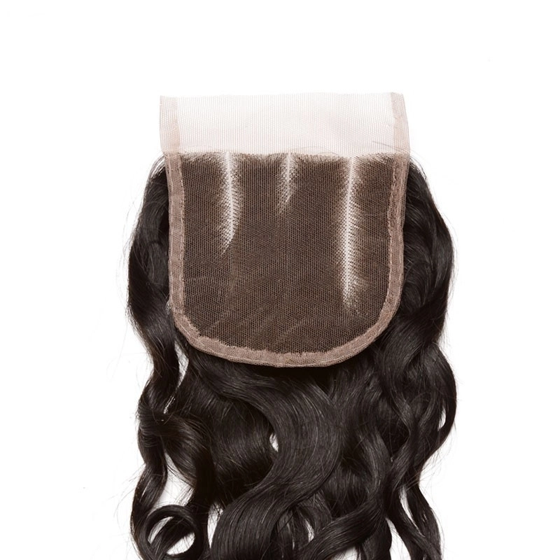 Mongolian Remy Hair Wet Water Wave Three Part Lace Closure Piece 4x4 inchs Natural Color