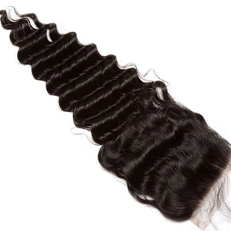 Best Hair Weave Closures Malaysian Remy Hair Deep Wave Three Part Lace Closure 4x4inches Natural Color