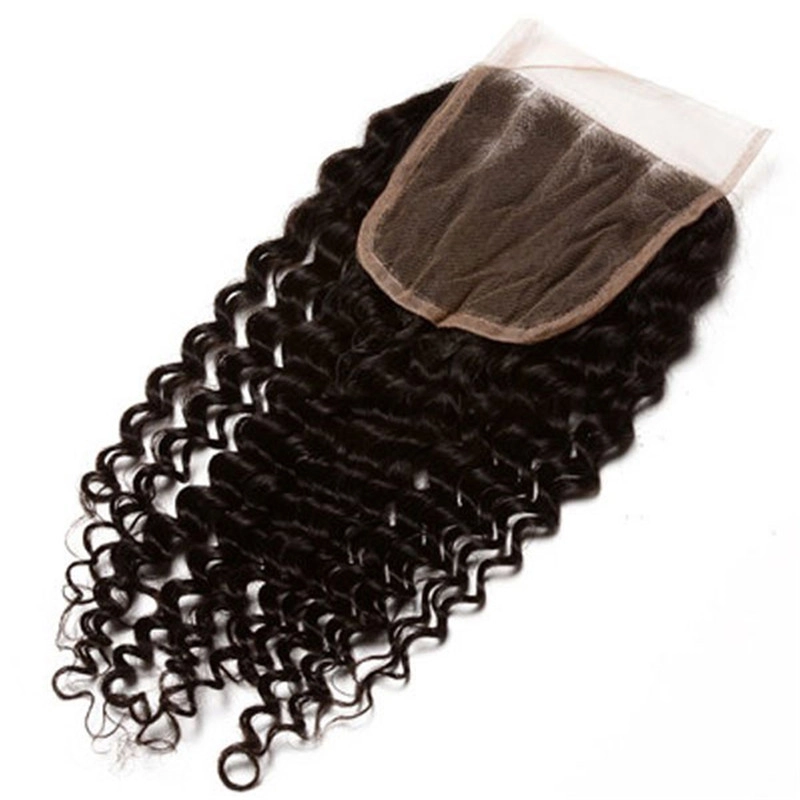 Affordable Peruvian Remy Hair Kinky Curly Free Part Lace Closure 4x4inches Natural Color