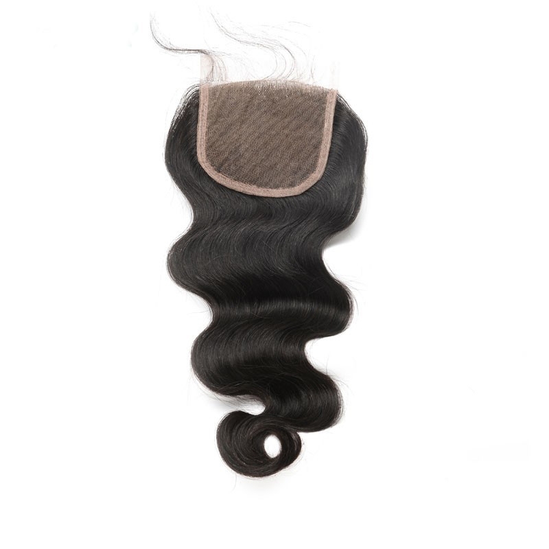 Three Part Lace Closure Piece 4x4inches Body Wave Brazilian Remy Hair Natural Color