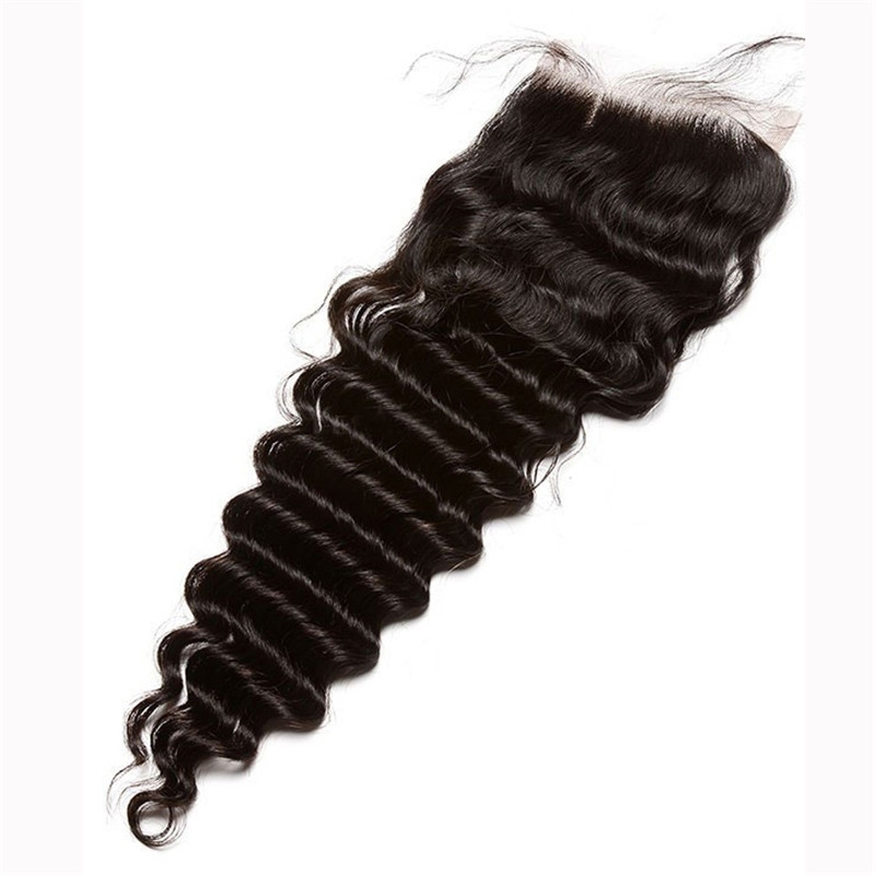 Peruvian Remy Hair Deep Wave Free Part Lace Closure 4X4 inchs Natural Color For Sale