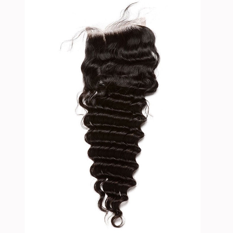Mongolian Remy Hair Deep Wave Free Part Lace Closure Hair Piece 4x4 inchs Natural Color