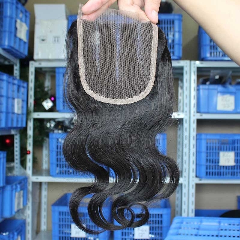 Peruvian Remy Hair Three Part Lace Closure Weave Body Wave 3 Part 4x4inches Natural Color
