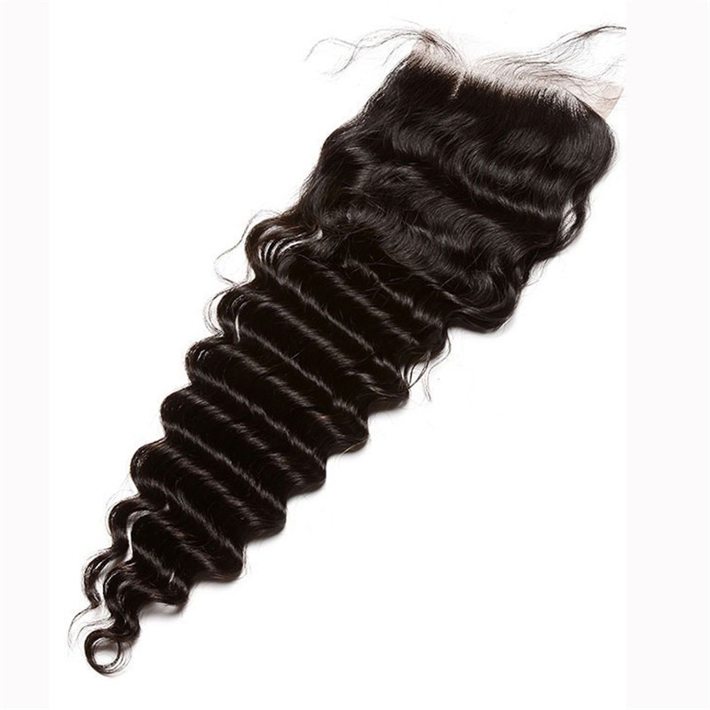 Buy Closure Weave Brazalian Remy Hair Deep Wave Free Part Lace Closure 4X4 inchs Natural Color