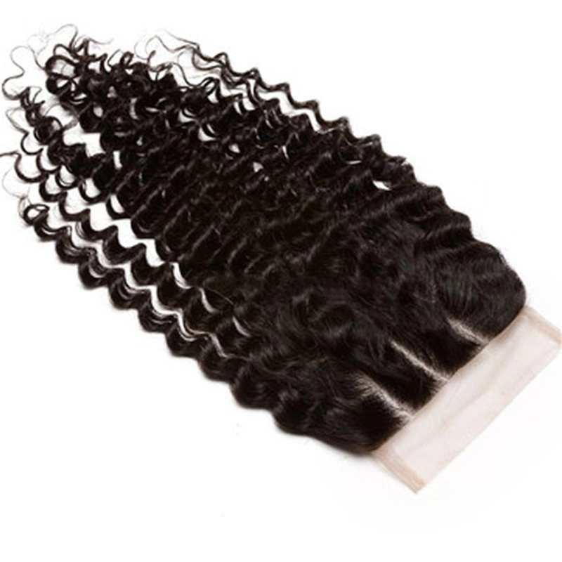 3 Way Closure Piece Mongolian Remy Hair Kinky Curly 3 Part Lace Closure Piece 4x4 inchs Natural Color
