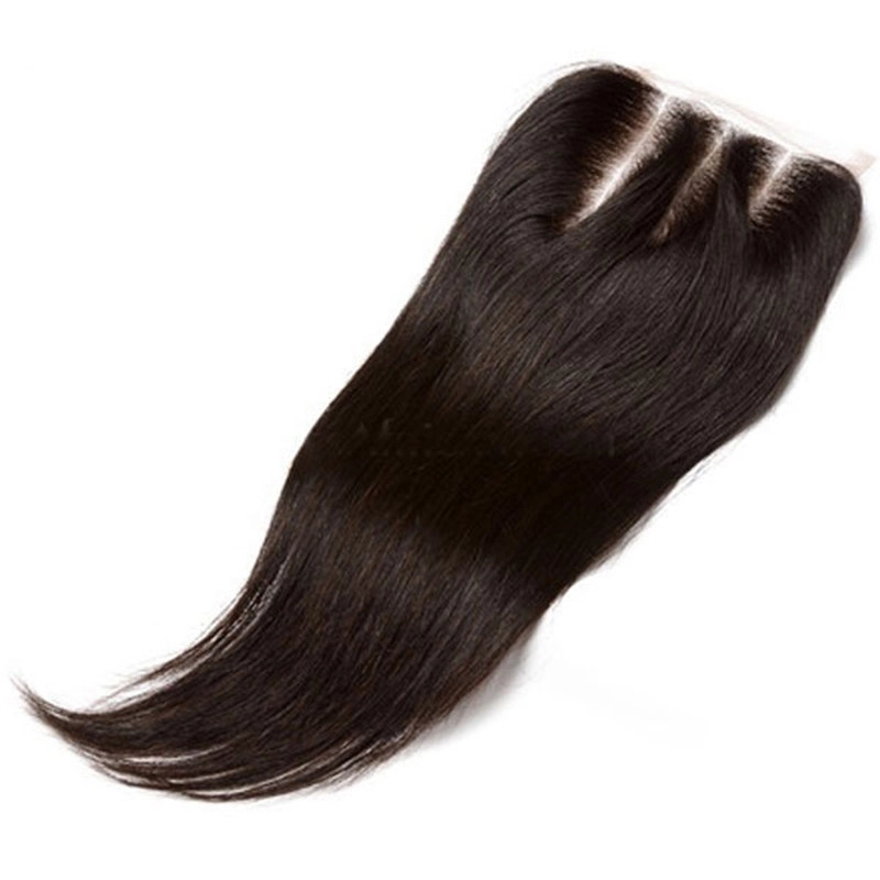 The Best Closures For Weave Malaysian Remy Hair Silk Straight Three Part Lace Closure 4x4inches Natural Color