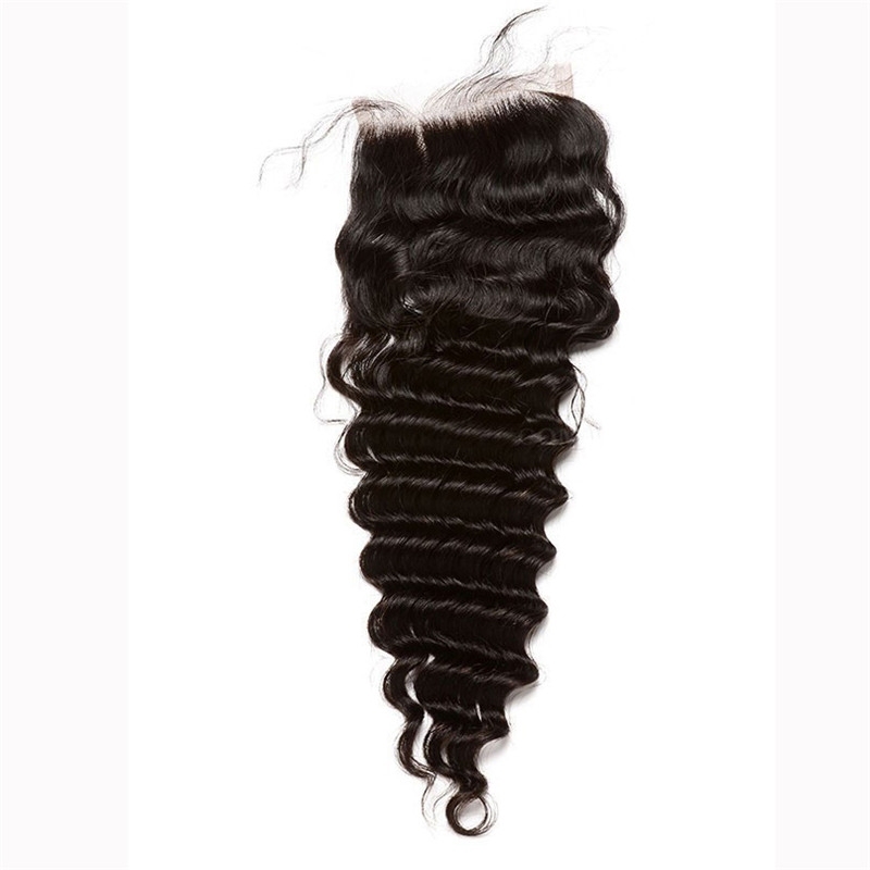 Peruvian Remy Hair Deep Wave Free Part Lace Closure 4X4 inchs Natural Color For Sale