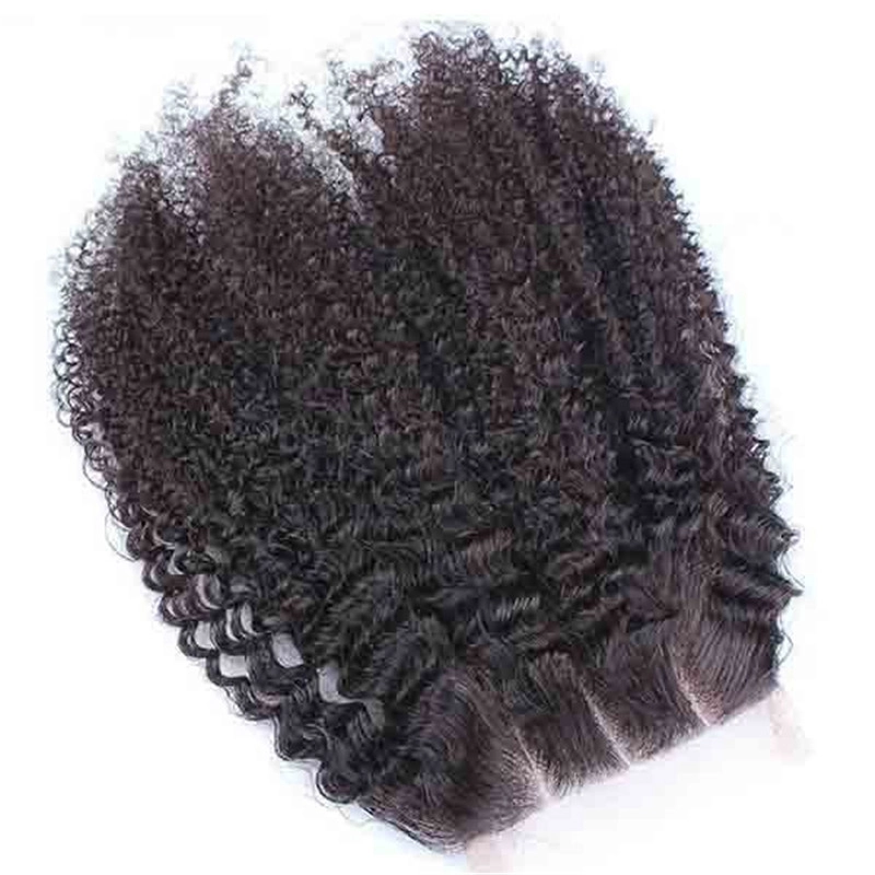 Mongolian Remy Hair Afro Kinky Curly Free Part Lace Closure 4x4 inchs Natural Color