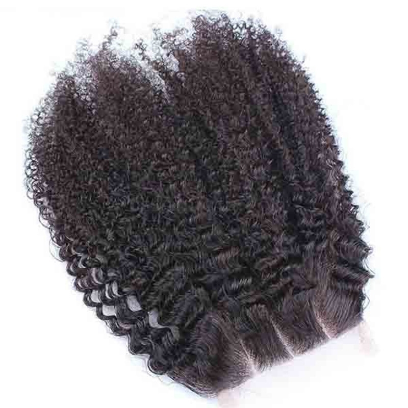Buy Human Hair Closure Indian Remy Hair Afro Kinky Curly Free Part Lace Closure 4x4 inchs Natural Color