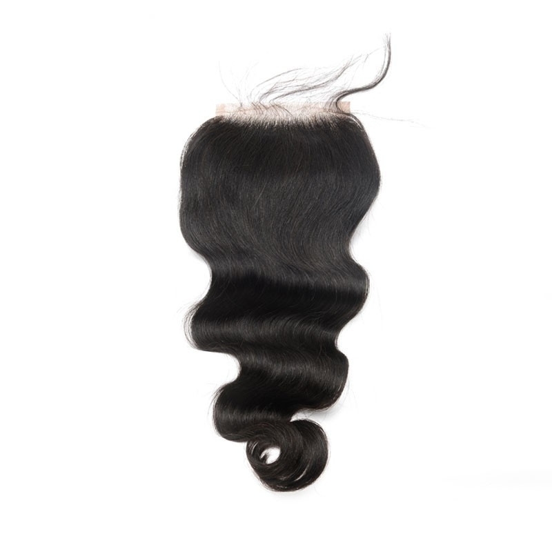 Peruvian Remy Hair Three Part Lace Closure Weave Body Wave 3 Part 4x4inches Natural Color