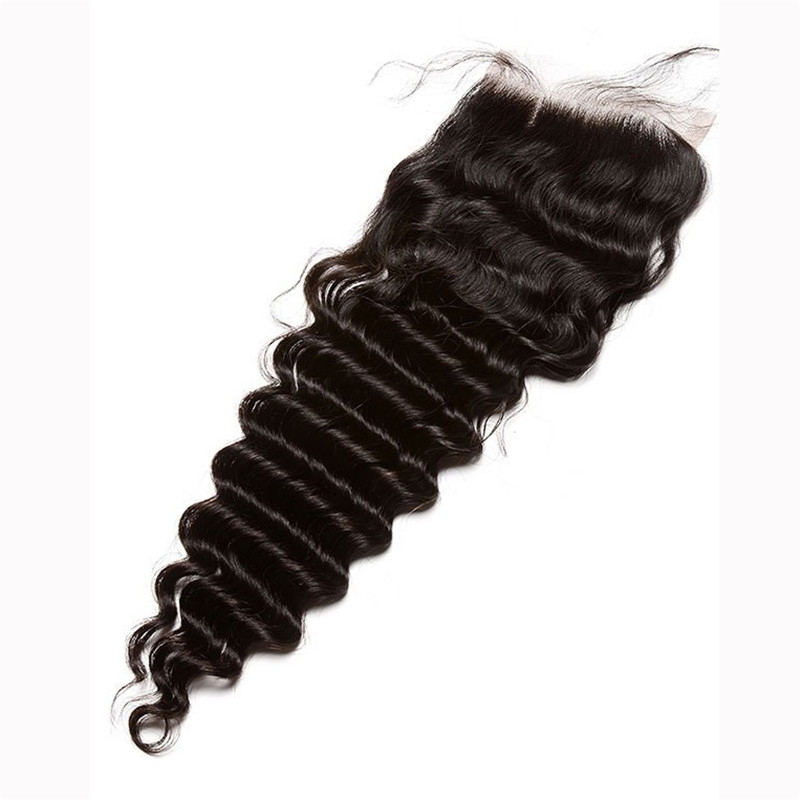 Mongolian Remy Hair Deep Wave Free Part Lace Closure Hair Piece 4x4 inchs Natural Color