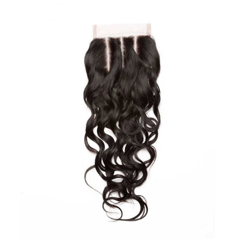 Mongolian Remy Hair Wet Water Wave Three Part Lace Closure Piece 4x4 inchs Natural Color