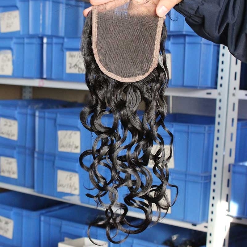 Peeruvian Remy Hair Water Wet Wave Free Part Lace Closure 4x4 inchs Natual Color