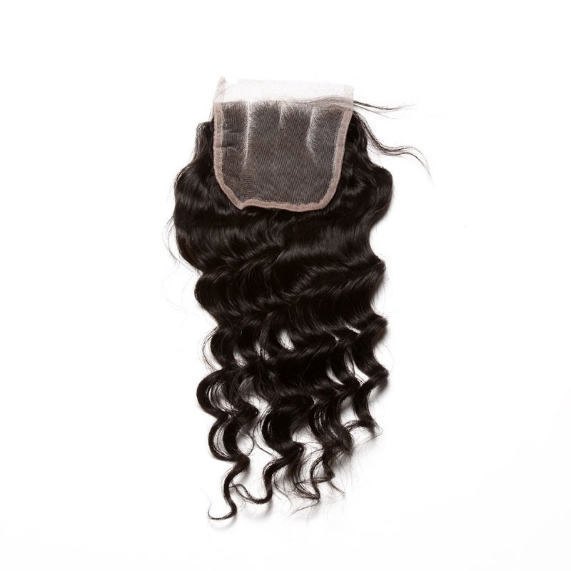 Mongolian Remy Hair Loose Wave Free Part Lace Closure Piece With Baby Hair 4x4 inchs Natural Color